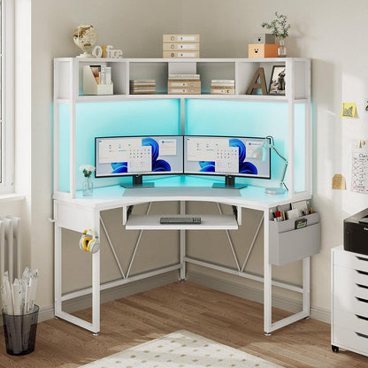 39" Spacious Corner Desk with Hutch, Storage for Small Space
