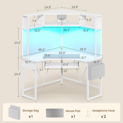 39" Spacious Corner Desk with Hutch, Storage for Small Space