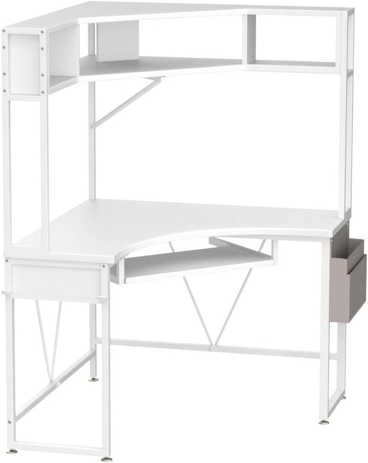 39" Spacious Corner Desk with Hutch, Storage for Small Space