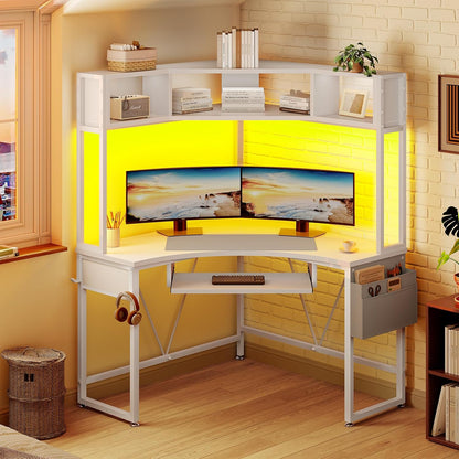 39" Spacious Corner Desk with Hutch, Storage for Small Space