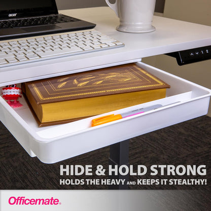 Large Self-Adhesive Under Desk Drawer, White, 12.5" x 10.75" x 1.875" (22556)