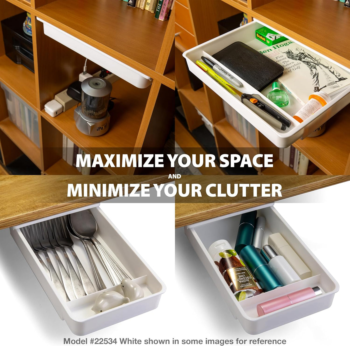 Large Self-Adhesive Under Desk Drawer, White, 12.5" x 10.75" x 1.875" (22556)