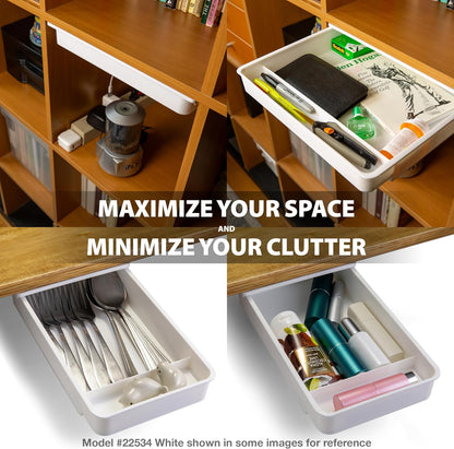 Large Self-Adhesive Under Desk Drawer, White, 12.5" x 10.75" x 1.875" (22556)