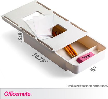 Large Self-Adhesive Under Desk Drawer, White, 12.5" x 10.75" x 1.875" (22556)