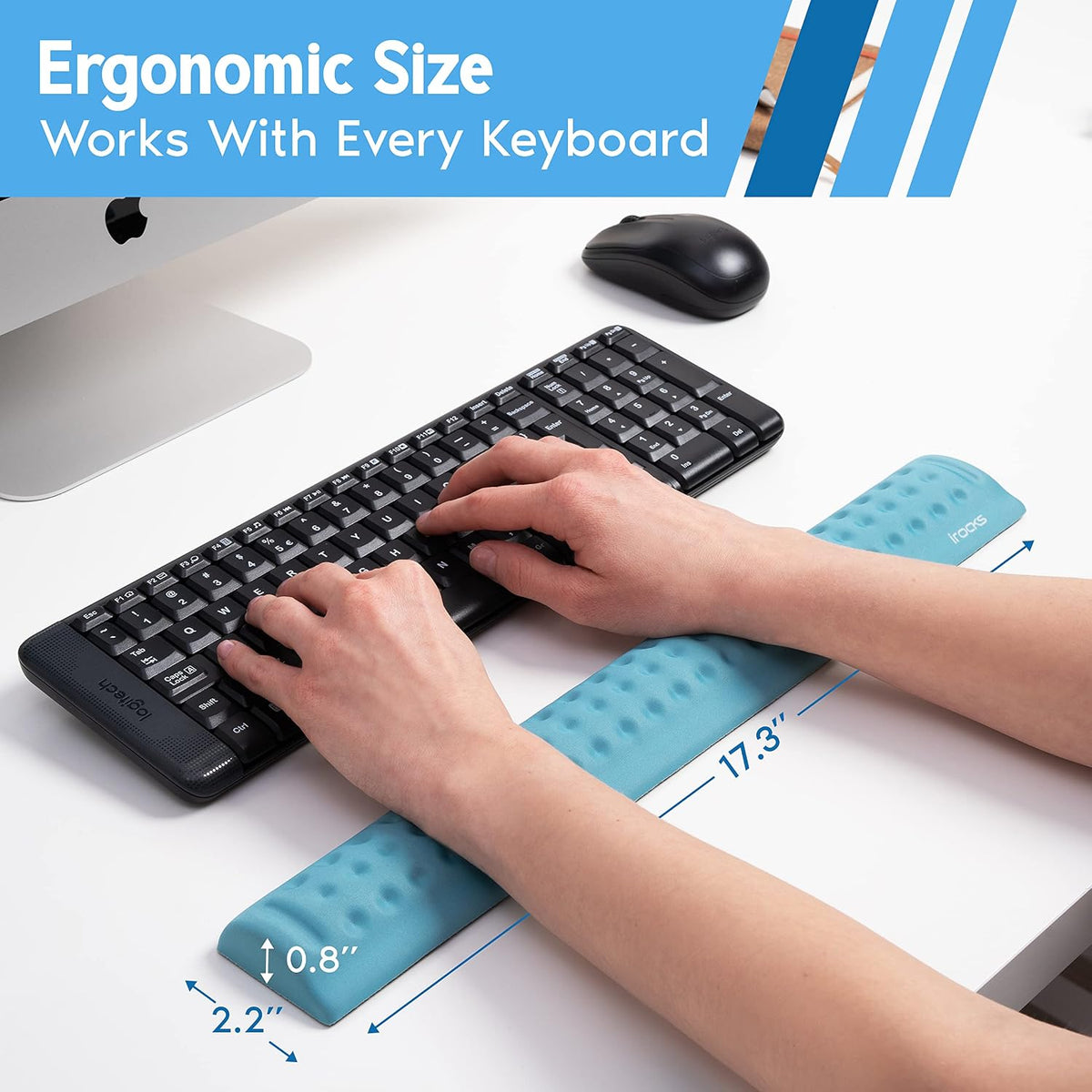 Memory Foam Keyboard Wrist Rest - Pain-Reducing, Non-Slip Rubber Base Wrists Rest Support - Cooling Ergonomic Laptop & Computer Keyboard Pad for Long Hours of Work, Studying, Gaming - Black