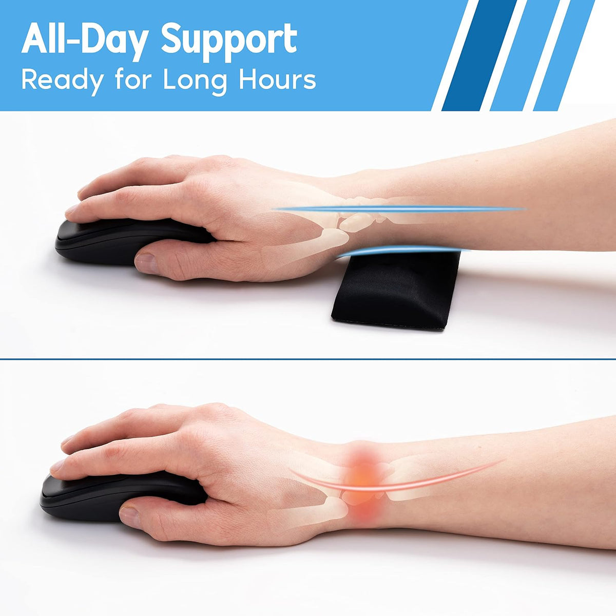 Memory Foam Keyboard Wrist Rest - Pain-Reducing, Non-Slip Rubber Base Wrists Rest Support - Cooling Ergonomic Laptop & Computer Keyboard Pad for Long Hours of Work, Studying, Gaming - Black