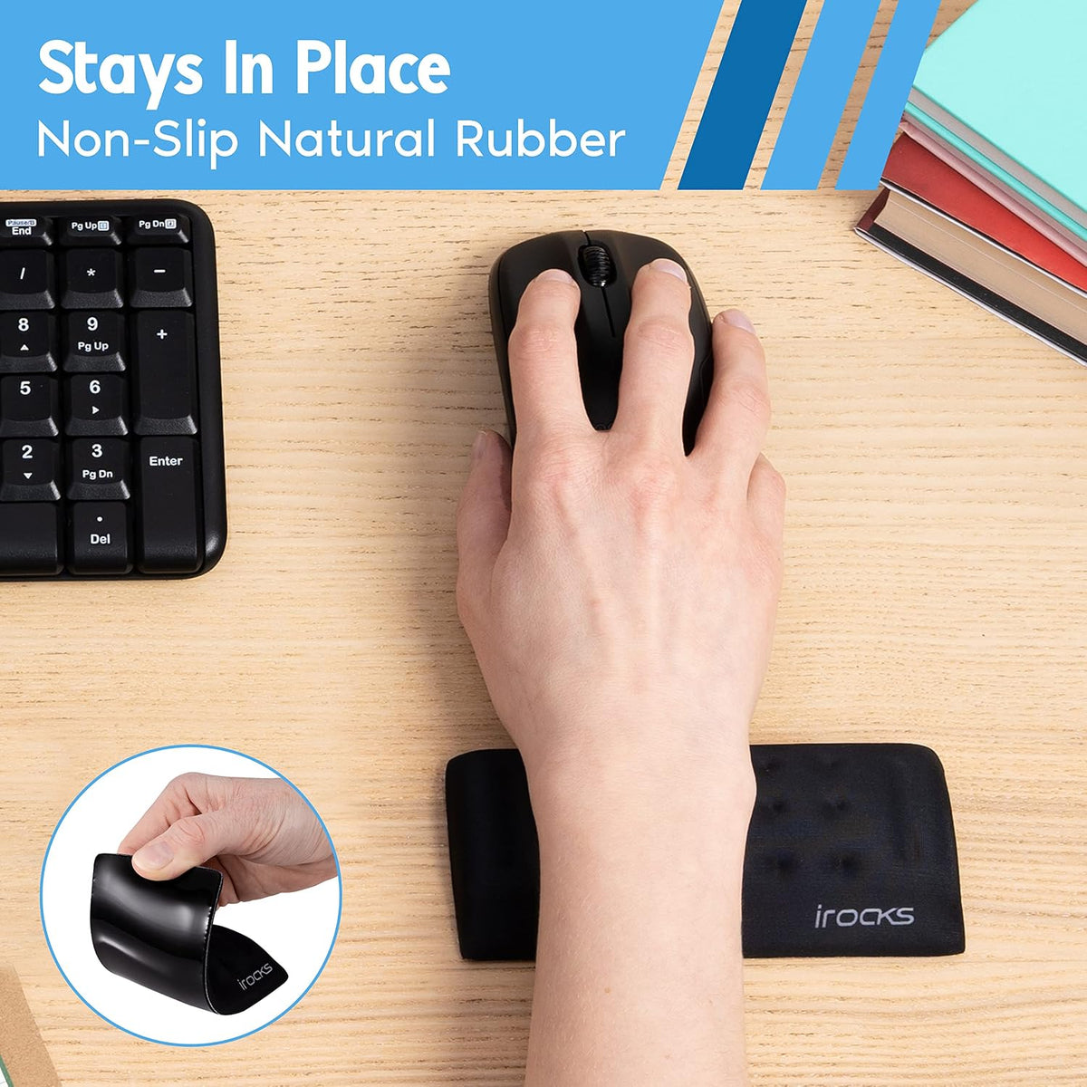 Memory Foam Keyboard Wrist Rest - Pain-Reducing, Non-Slip Rubber Base Wrists Rest Support - Cooling Ergonomic Laptop & Computer Keyboard Pad for Long Hours of Work, Studying, Gaming - Black