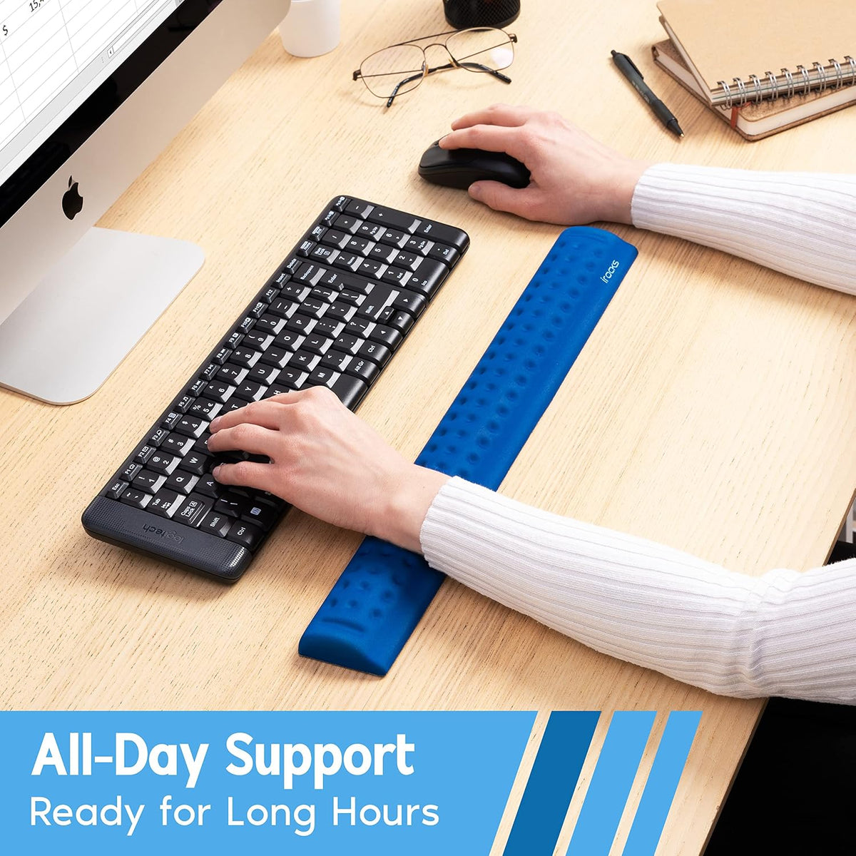 Memory Foam Keyboard Wrist Rest - Pain-Reducing, Non-Slip Rubber Base Wrists Rest Support - Cooling Ergonomic Laptop & Computer Keyboard Pad for Long Hours of Work, Studying, Gaming - Black