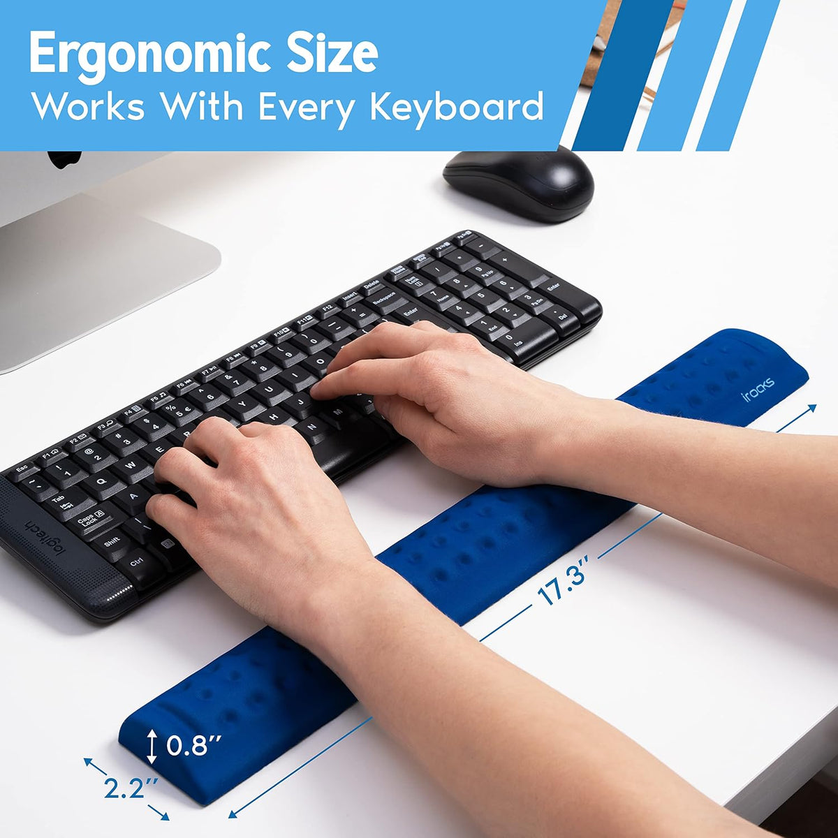 Memory Foam Keyboard Wrist Rest - Pain-Reducing, Non-Slip Rubber Base Wrists Rest Support - Cooling Ergonomic Laptop & Computer Keyboard Pad for Long Hours of Work, Studying, Gaming - Black