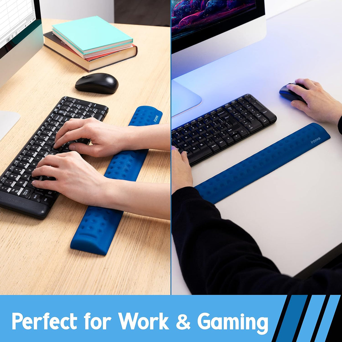 Memory Foam Keyboard Wrist Rest - Pain-Reducing, Non-Slip Rubber Base Wrists Rest Support - Cooling Ergonomic Laptop & Computer Keyboard Pad for Long Hours of Work, Studying, Gaming - Black