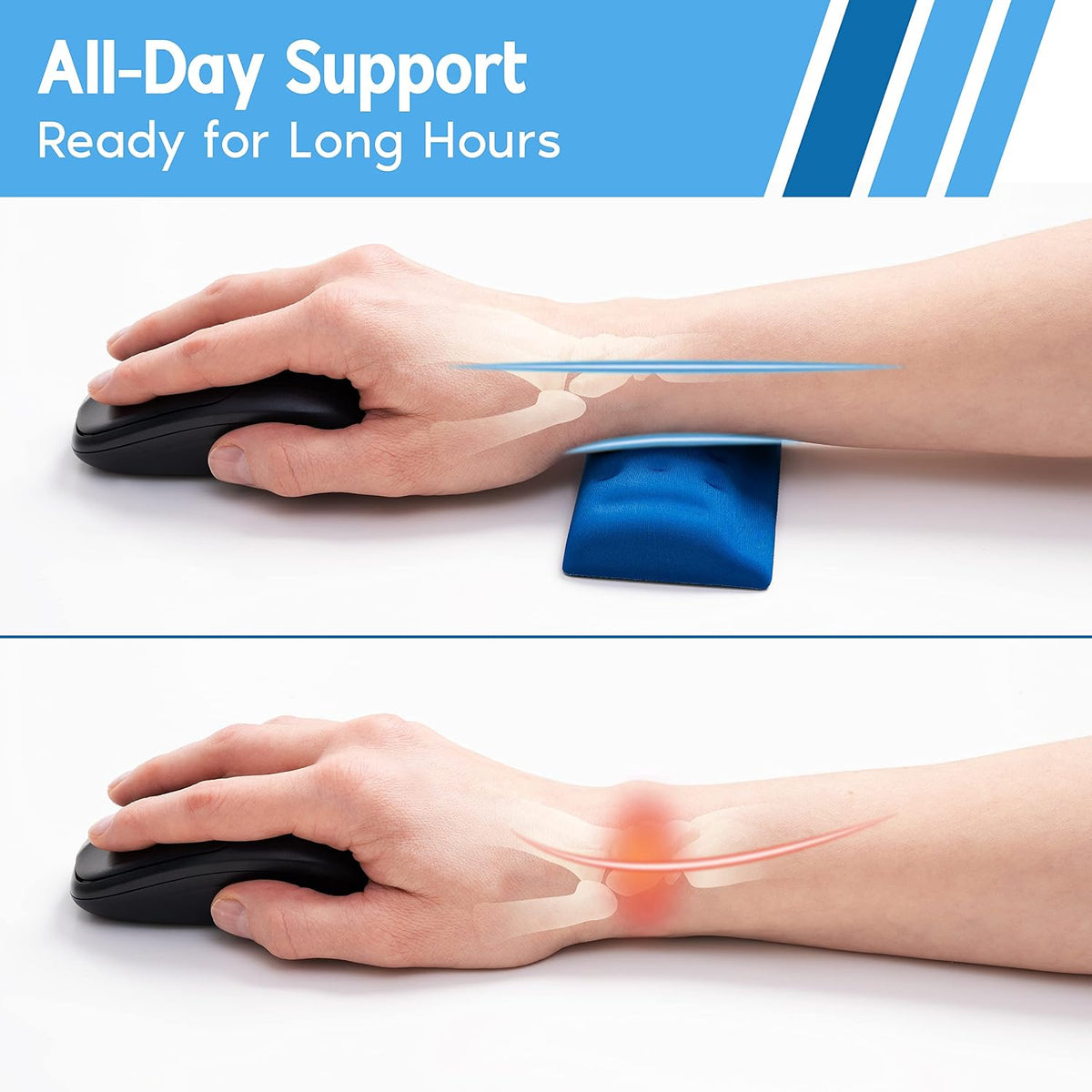 Memory Foam Keyboard Wrist Rest - Pain-Reducing, Non-Slip Rubber Base Wrists Rest Support - Cooling Ergonomic Laptop & Computer Keyboard Pad for Long Hours of Work, Studying, Gaming - Black