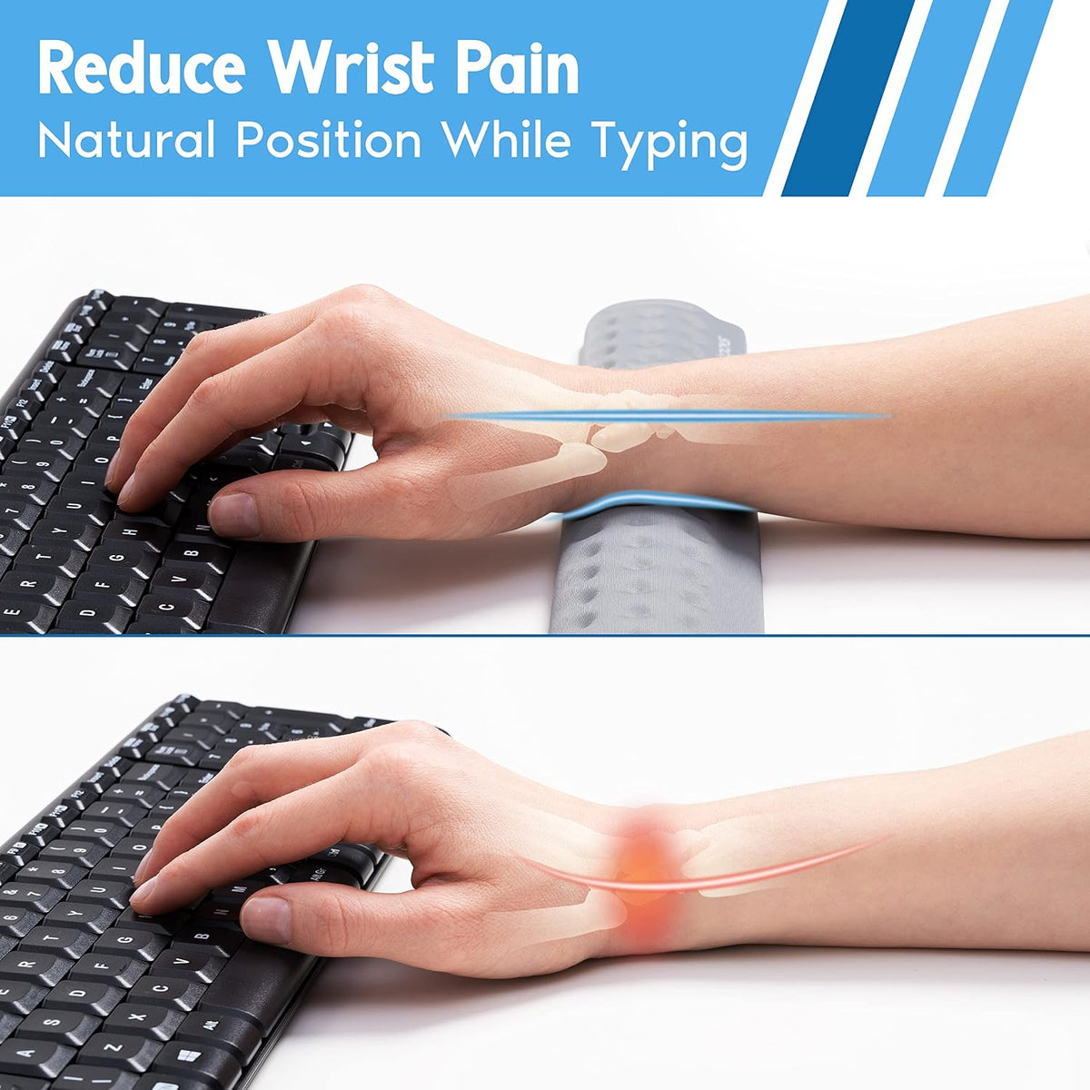Memory Foam Keyboard Wrist Rest - Pain-Reducing, Non-Slip Rubber Base Wrists Rest Support - Cooling Ergonomic Laptop & Computer Keyboard Pad for Long Hours of Work, Studying, Gaming - Black