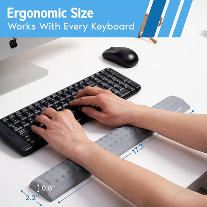 Memory Foam Keyboard Wrist Rest - Pain-Reducing, Non-Slip Rubber Base Wrists Rest Support - Cooling Ergonomic Laptop & Computer Keyboard Pad for Long Hours of Work, Studying, Gaming - Black