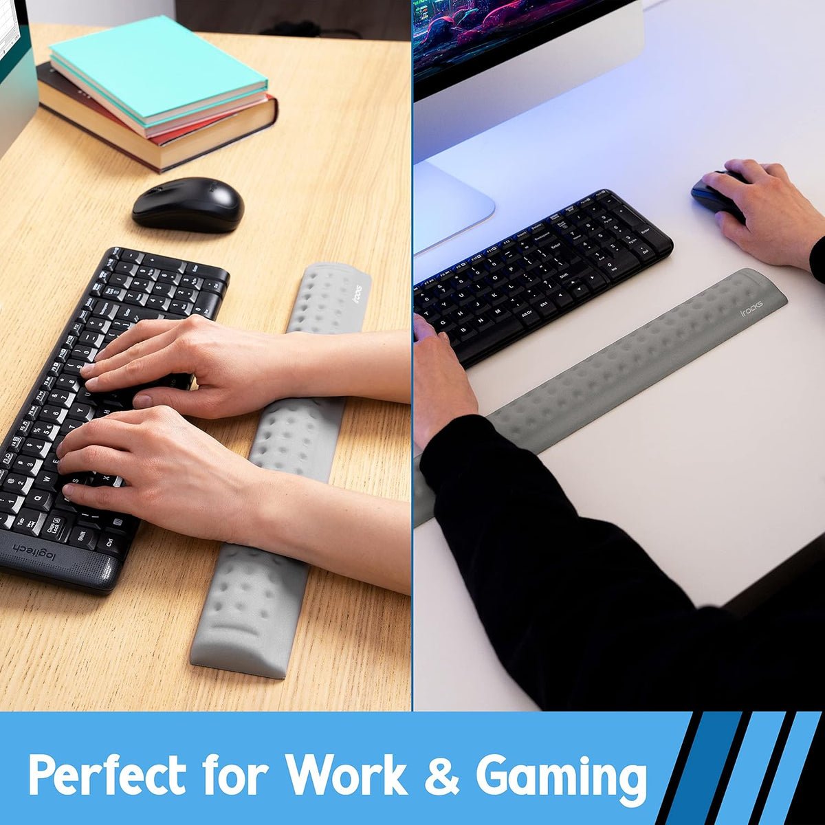 Memory Foam Keyboard Wrist Rest - Pain-Reducing, Non-Slip Rubber Base Wrists Rest Support - Cooling Ergonomic Laptop & Computer Keyboard Pad for Long Hours of Work, Studying, Gaming - Black
