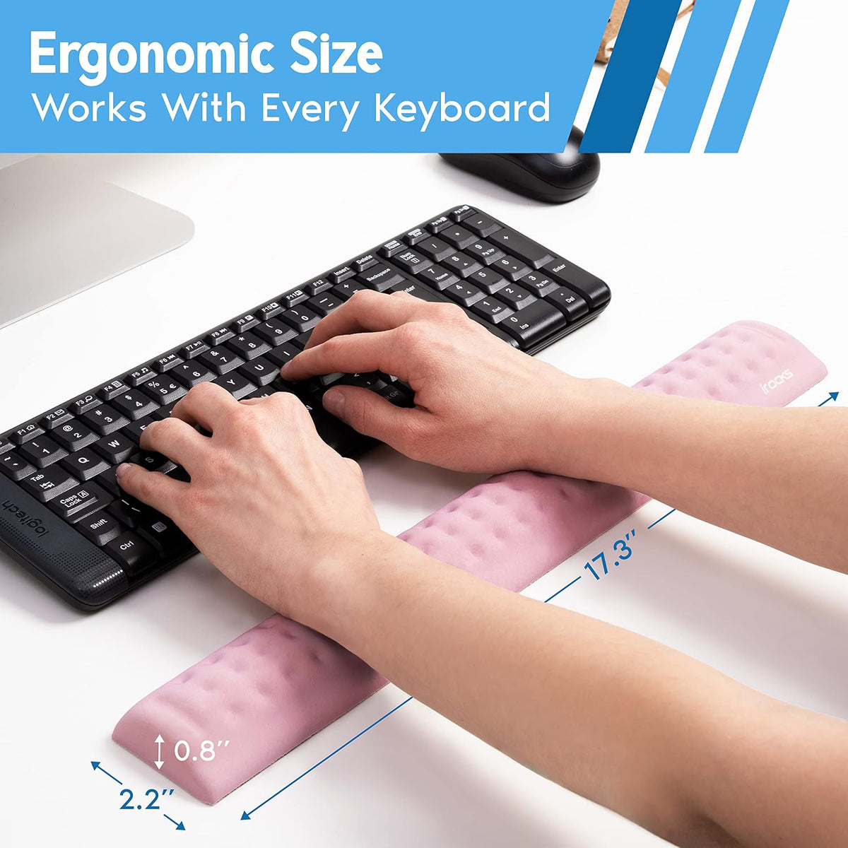 Memory Foam Keyboard Wrist Rest - Pain-Reducing, Non-Slip Rubber Base Wrists Rest Support - Cooling Ergonomic Laptop & Computer Keyboard Pad for Long Hours of Work, Studying, Gaming - Black