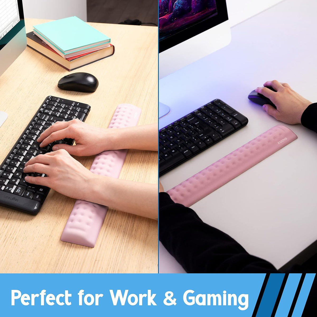 Memory Foam Keyboard Wrist Rest - Pain-Reducing, Non-Slip Rubber Base Wrists Rest Support - Cooling Ergonomic Laptop & Computer Keyboard Pad for Long Hours of Work, Studying, Gaming - Black
