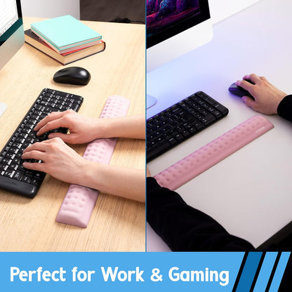 Memory Foam Keyboard Wrist Rest - Pain-Reducing, Non-Slip Rubber Base Wrists Rest Support - Cooling Ergonomic Laptop & Computer Keyboard Pad for Long Hours of Work, Studying, Gaming - Black