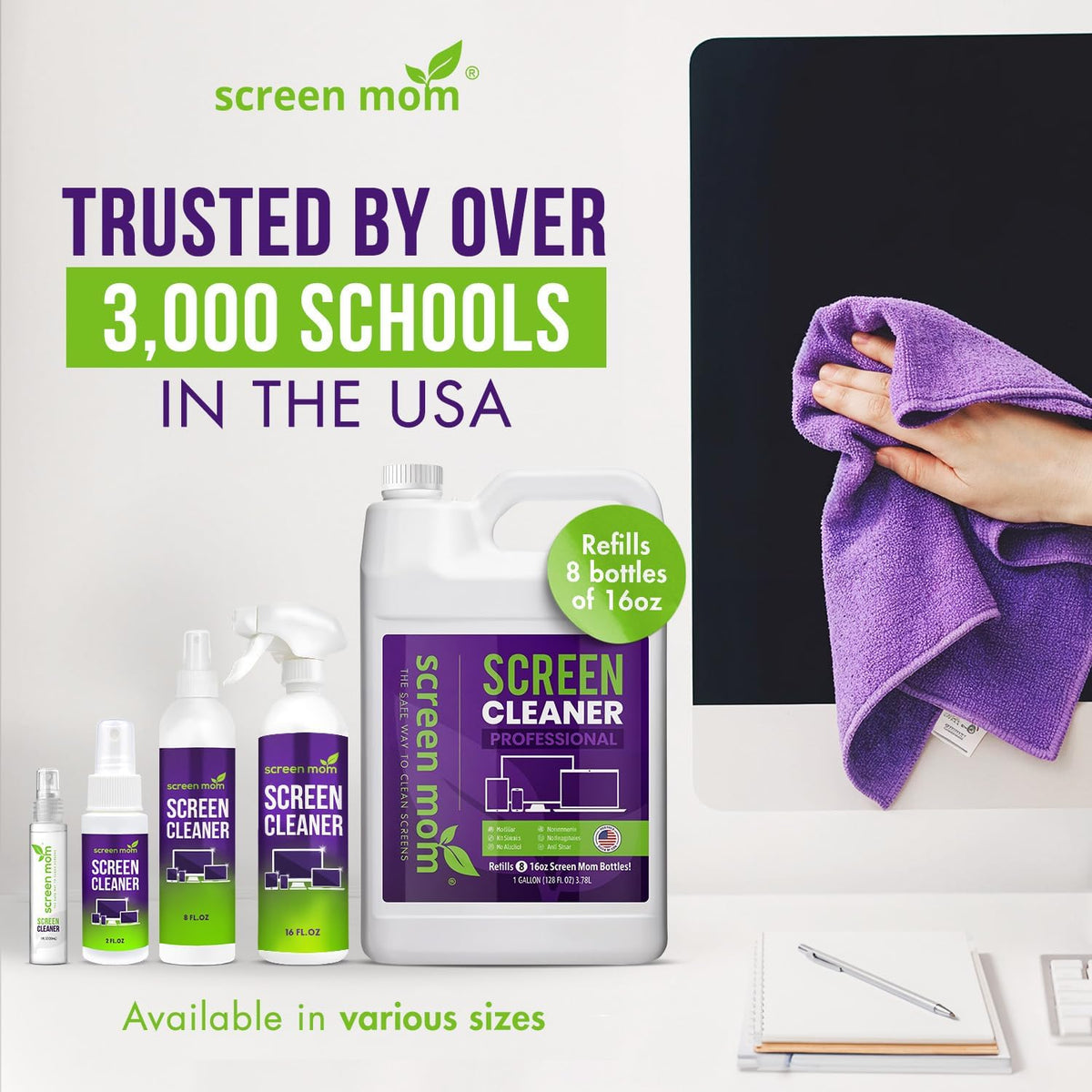 Screen Cleaner 4-Pack Microfiber Cloths for TV, Car, Laptop & Computer