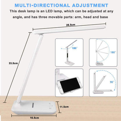 LED Desk Lamp with Wireless Charger, Suitable for Home, Office Dimmable, with USB Charging Port, Built-in Clock, Calendar, Thermometer and Automatic Timing Reading Desk Lamp.