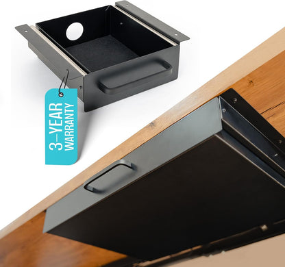 Under Desk Drawer Slide Out Attachment - Carbon Steel Undermount Table Drawer with Cable Management, Pull Out Add-On Storage for Office & Standing Desks (13" x 8" x 2.8")