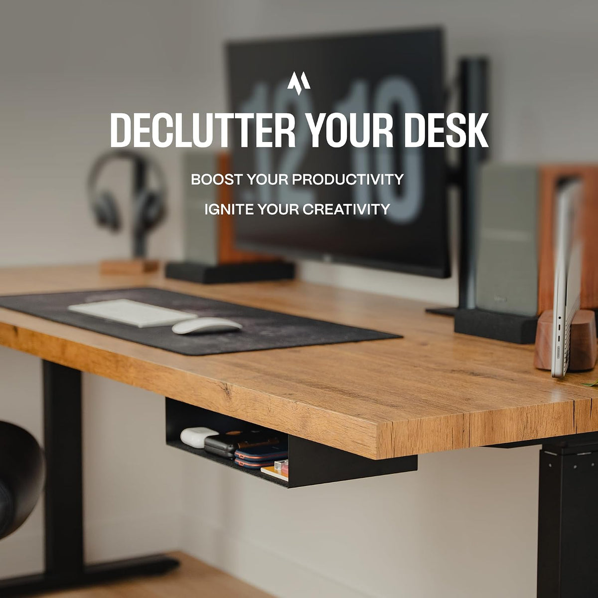 Under Desk Drawer Slide Out Attachment - Carbon Steel Undermount Table Drawer with Cable Management, Pull Out Add-On Storage for Office & Standing Desks (13" x 8" x 2.8")