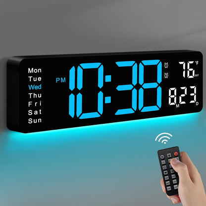 Digital Wall Clock, 16" Large Display Digital Clock with Remote Control, Auto-Dimming Wall Clock with Night Light, DST, Date Week,Temp for Living Room, Bedroom, Decor, for Elderly