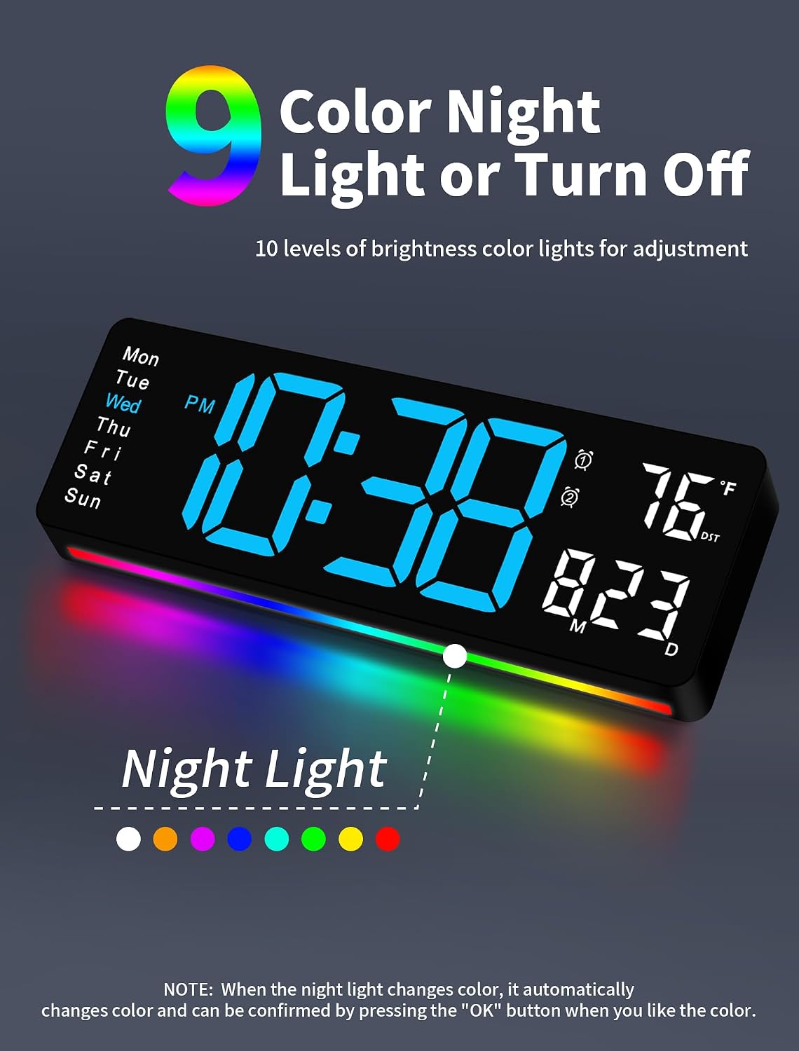 Digital Wall Clock, 16" Large Display Digital Clock with Remote Control, Auto-Dimming Wall Clock with Night Light, DST, Date Week,Temp for Living Room, Bedroom, Decor, for Elderly