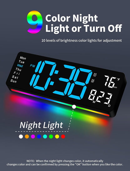 Digital Wall Clock, 16" Large Display Digital Clock with Remote Control, Auto-Dimming Wall Clock with Night Light, DST, Date Week,Temp for Living Room, Bedroom, Decor, for Elderly