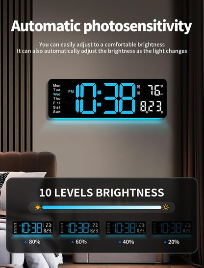 Digital Wall Clock, 16" Large Display Digital Clock with Remote Control, Auto-Dimming Wall Clock with Night Light, DST, Date Week,Temp for Living Room, Bedroom, Decor, for Elderly
