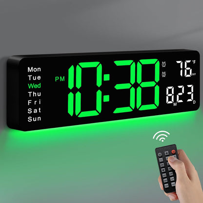Digital Wall Clock, 16" Large Display Digital Clock with Remote Control, Auto-Dimming Wall Clock with Night Light, DST, Date Week,Temp for Living Room, Bedroom, Decor, for Elderly