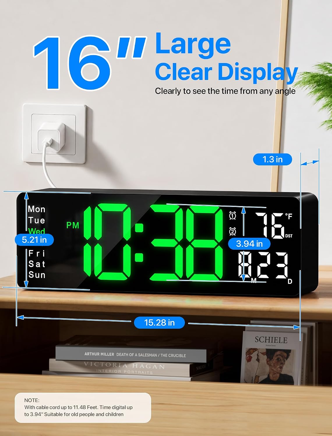 Digital Wall Clock, 16" Large Display Digital Clock with Remote Control, Auto-Dimming Wall Clock with Night Light, DST, Date Week,Temp for Living Room, Bedroom, Decor, for Elderly
