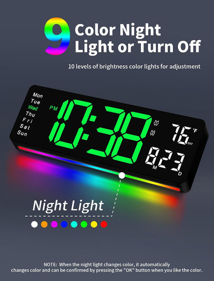 Digital Wall Clock, 16" Large Display Digital Clock with Remote Control, Auto-Dimming Wall Clock with Night Light, DST, Date Week,Temp for Living Room, Bedroom, Decor, for Elderly