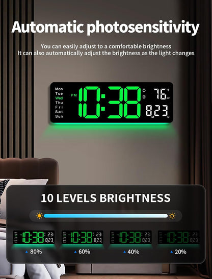 Digital Wall Clock, 16" Large Display Digital Clock with Remote Control, Auto-Dimming Wall Clock with Night Light, DST, Date Week,Temp for Living Room, Bedroom, Decor, for Elderly