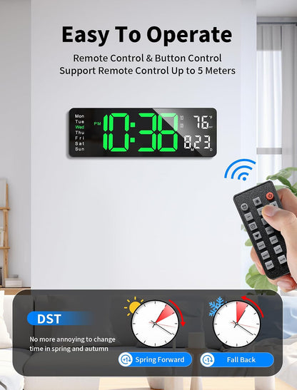 Digital Wall Clock, 16" Large Display Digital Clock with Remote Control, Auto-Dimming Wall Clock with Night Light, DST, Date Week,Temp for Living Room, Bedroom, Decor, for Elderly