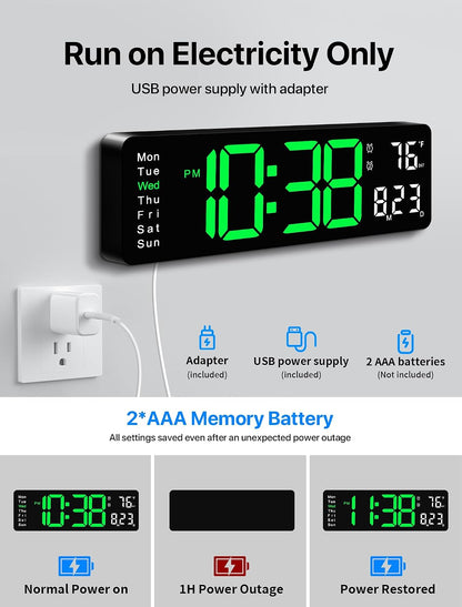 Digital Wall Clock, 16" Large Display Digital Clock with Remote Control, Auto-Dimming Wall Clock with Night Light, DST, Date Week,Temp for Living Room, Bedroom, Decor, for Elderly