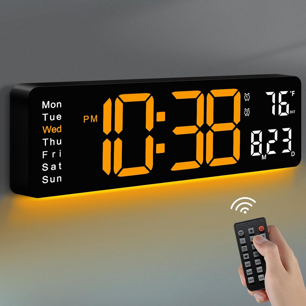 Digital Wall Clock, 16" Large Display Digital Clock with Remote Control, Auto-Dimming Wall Clock with Night Light, DST, Date Week,Temp for Living Room, Bedroom, Decor, for Elderly