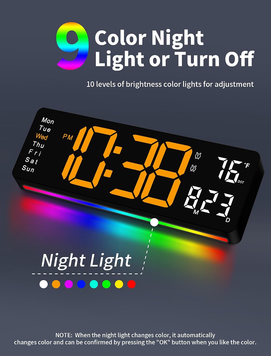 Digital Wall Clock, 16" Large Display Digital Clock with Remote Control, Auto-Dimming Wall Clock with Night Light, DST, Date Week,Temp for Living Room, Bedroom, Decor, for Elderly