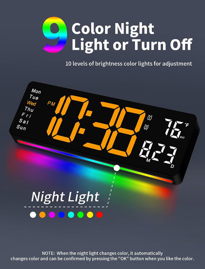 Digital Wall Clock, 16" Large Display Digital Clock with Remote Control, Auto-Dimming Wall Clock with Night Light, DST, Date Week,Temp for Living Room, Bedroom, Decor, for Elderly