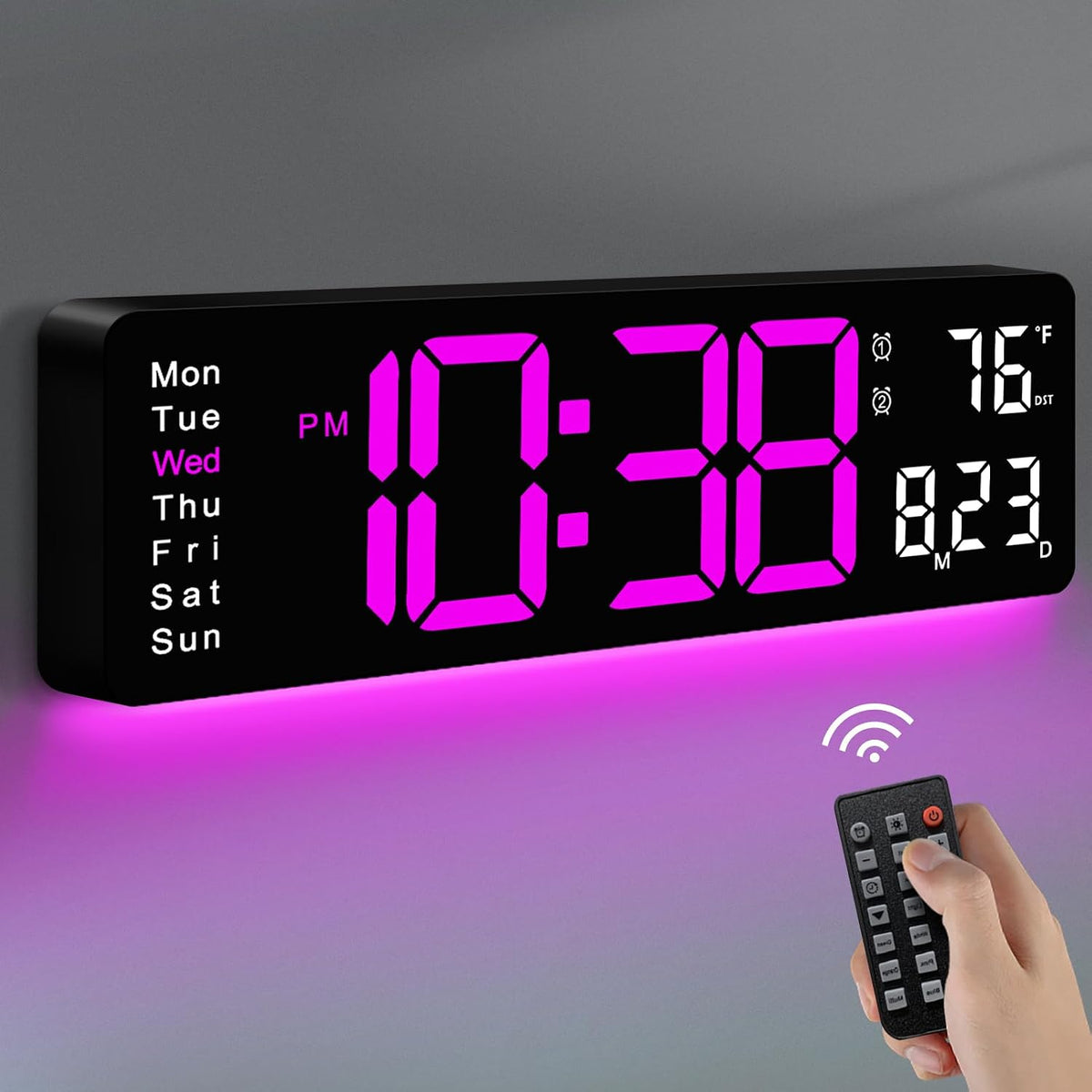 Digital Wall Clock, 16" Large Display Digital Clock with Remote Control, Auto-Dimming Wall Clock with Night Light, DST, Date Week,Temp for Living Room, Bedroom, Decor, for Elderly