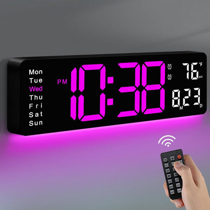 Digital Wall Clock, 16" Large Display Digital Clock with Remote Control, Auto-Dimming Wall Clock with Night Light, DST, Date Week,Temp for Living Room, Bedroom, Decor, for Elderly