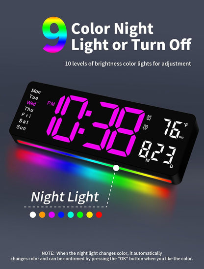 Digital Wall Clock, 16" Large Display Digital Clock with Remote Control, Auto-Dimming Wall Clock with Night Light, DST, Date Week,Temp for Living Room, Bedroom, Decor, for Elderly