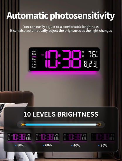 Digital Wall Clock, 16" Large Display Digital Clock with Remote Control, Auto-Dimming Wall Clock with Night Light, DST, Date Week,Temp for Living Room, Bedroom, Decor, for Elderly