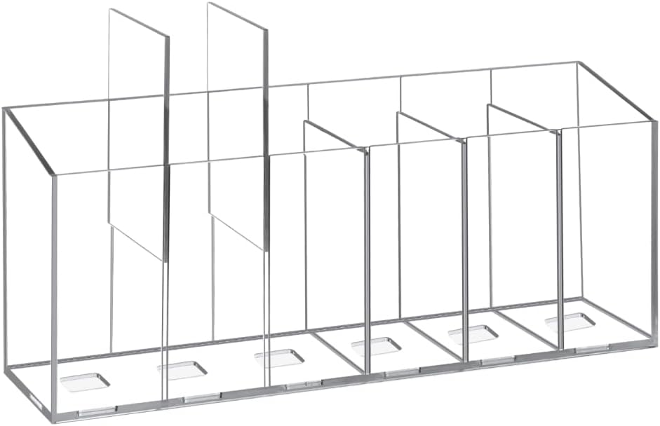 1Pcs Acrylic Pen Holders with 6 Compartments for Desk Organizer