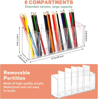 1Pcs Acrylic Pen Holders with 6 Compartments for Desk Organizer