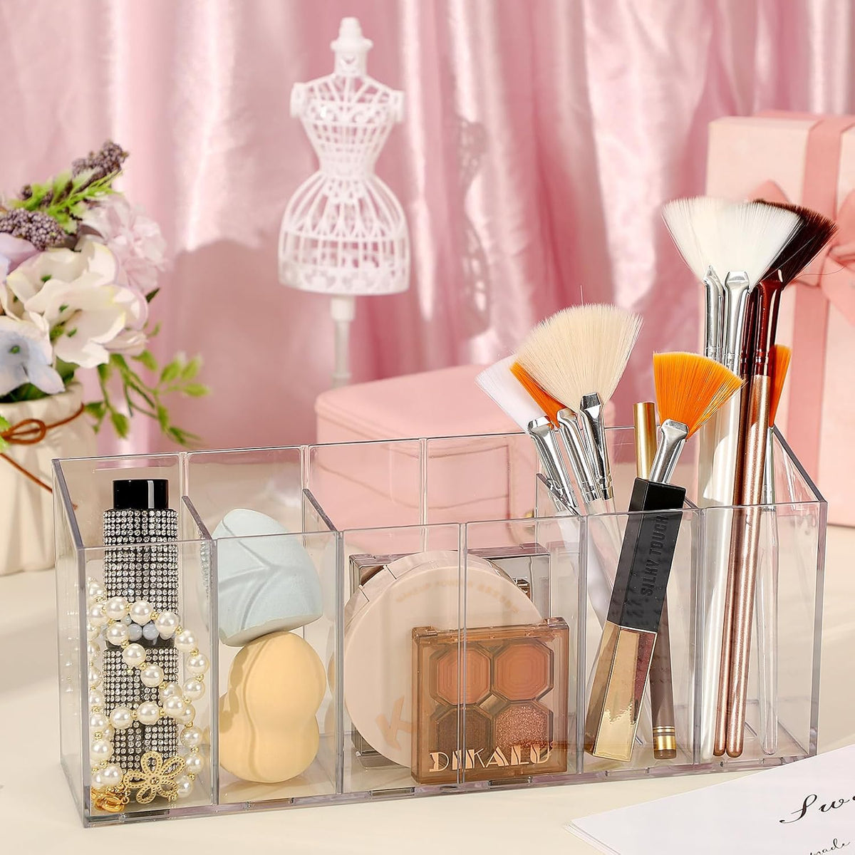1Pcs Acrylic Pen Holders with 6 Compartments for Desk Organizer