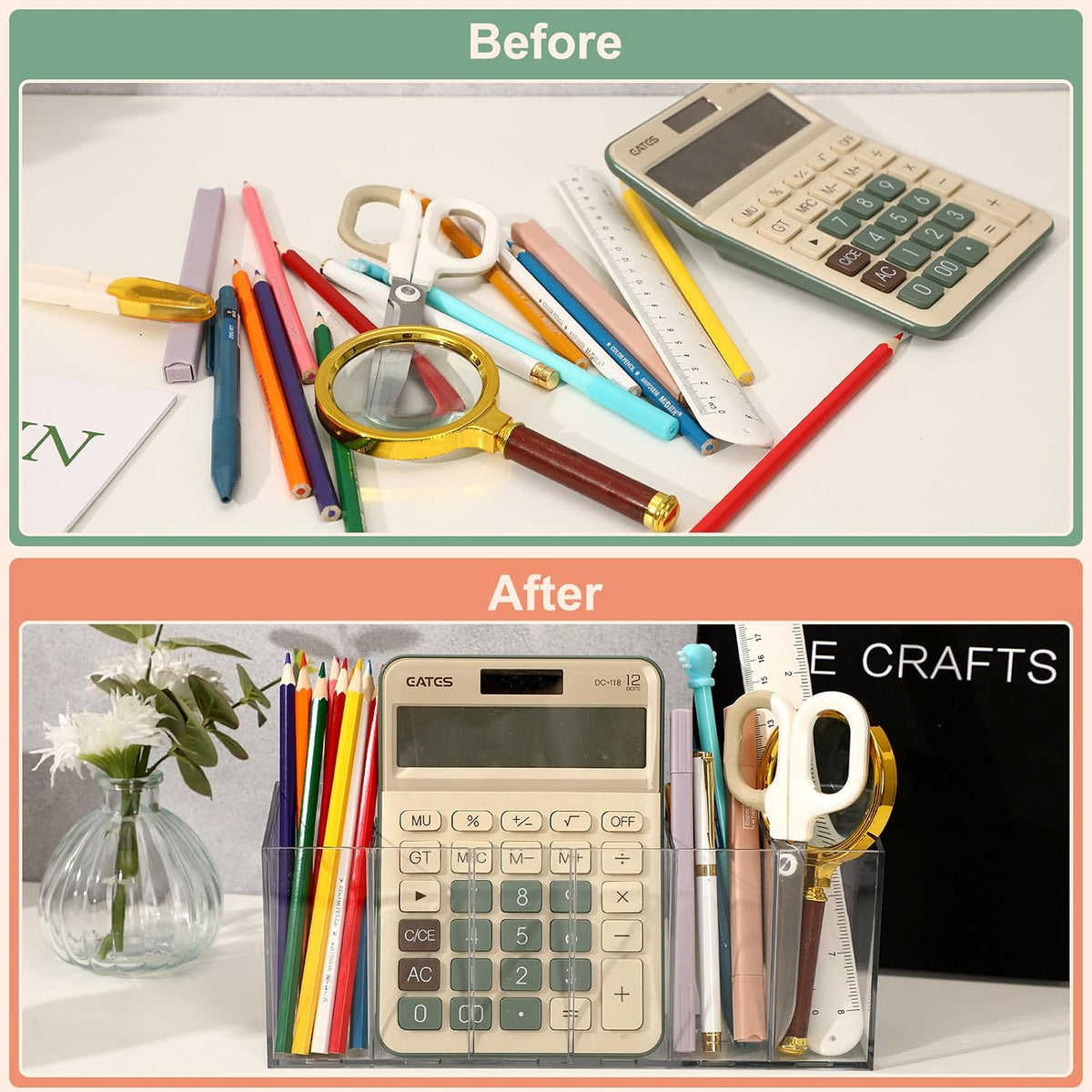 1Pcs Acrylic Pen Holders with 6 Compartments for Desk Organizer