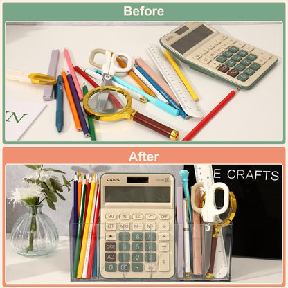 1Pcs Acrylic Pen Holders with 6 Compartments for Desk Organizer