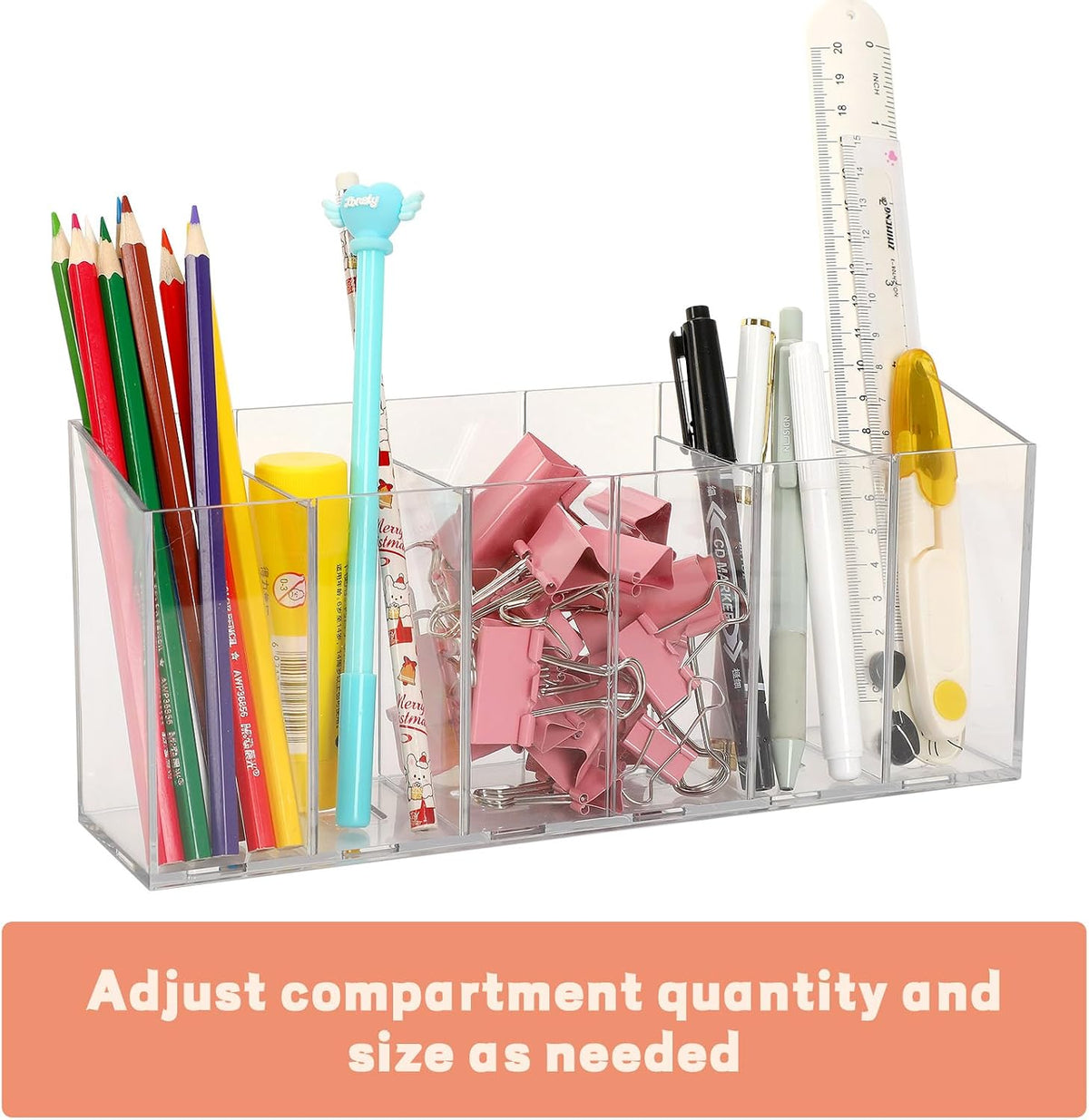 1Pcs Acrylic Pen Holders with 6 Compartments for Desk Organizer