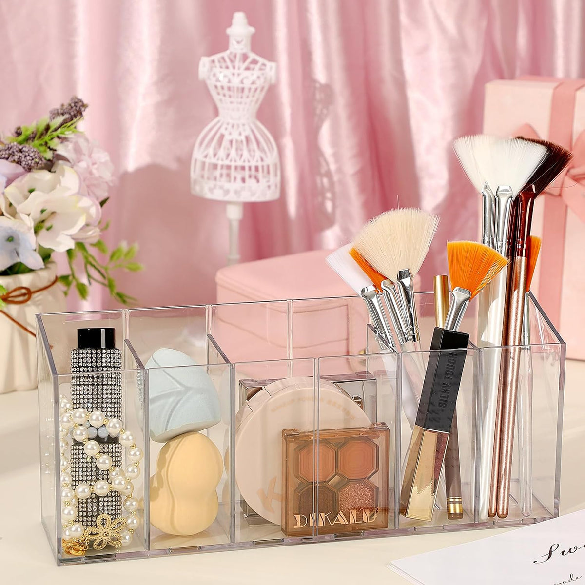 1Pcs Acrylic Pen Holders with 6 Compartments for Desk Organizer