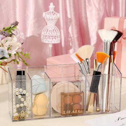 1Pcs Acrylic Pen Holders with 6 Compartments for Desk Organizer
